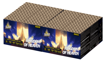 Kingdom of Heaven, 288 Schuss (2x144 Schuss), NEM: 3720g (2x 1860g), Kaliber: 25mm, Brenndauer ca. 120 Sekunden