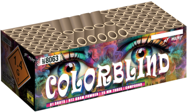 Colourblind, 81 Schuss, NEM: 972g, Kaliber: 25mm, Brenndauer ca. 60 Sekunden