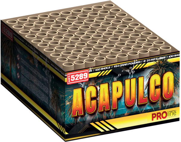 Acapulco, 100 Schuss, NEM: 494g, Kaliber: 20mm, Brenndauer ca. 35 Sekunden