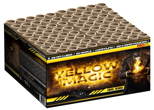 Yellow Magic, 80 Schuss, NEM: 980g, Kaliber: 25mm, Brenndauer ca. 110 Sekunden