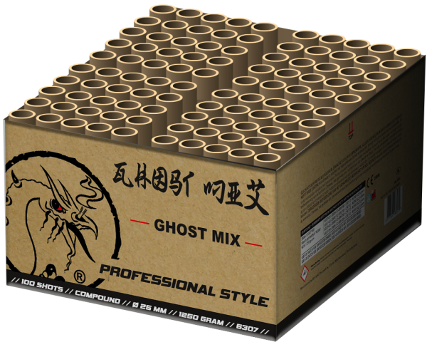Ghost Mix, 100 Schuss, NEM: 1250g, Kaliber: 25mm, Brenndauer ca. 80 Sekunden